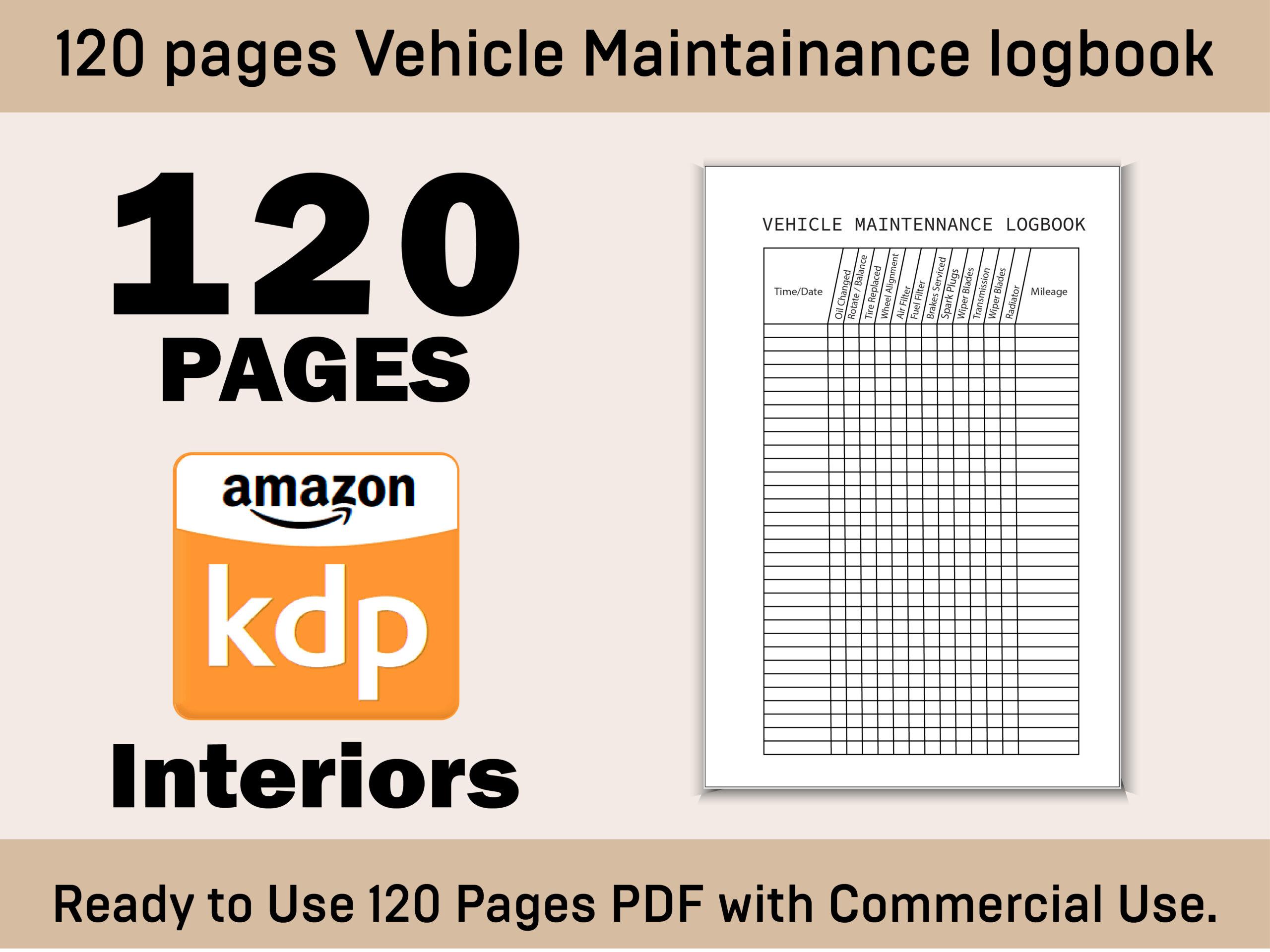Vehicle Maintenance Log: A Compact 120-Page PDF with Detailed Service Categories original product preview