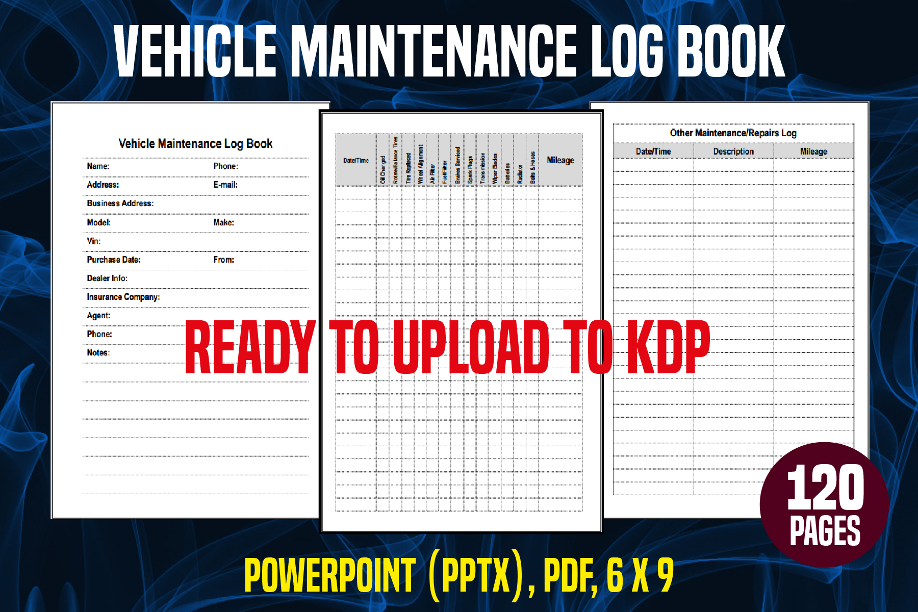 Vehicle Maintenance Log: A 6 × 9-Inch Logbook with PowerPoint Editing original product preview