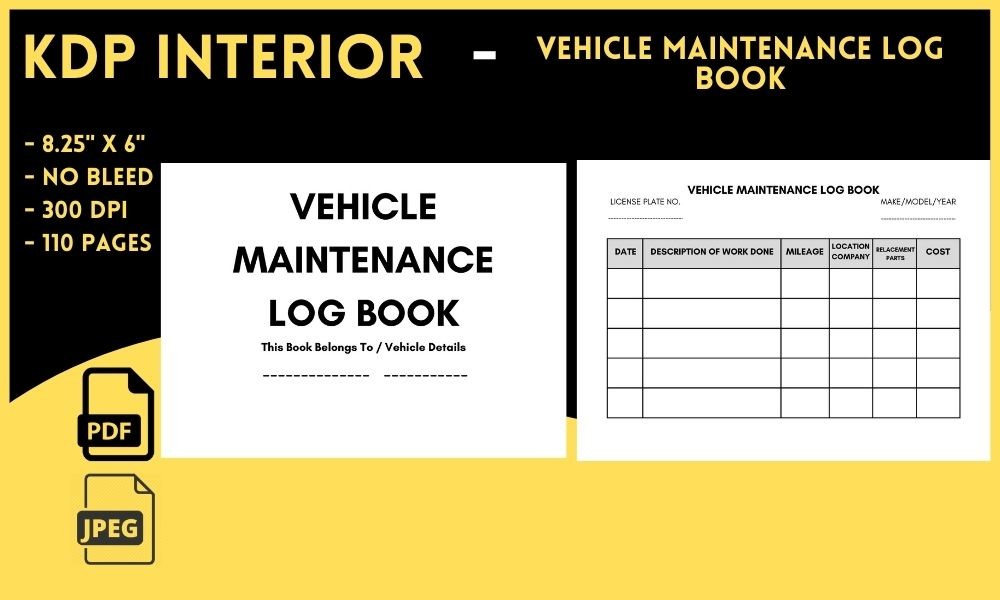 Vehicle Maintenance Log: A 110-Page Landscape-Style Record with PDF and JPEG original product preview