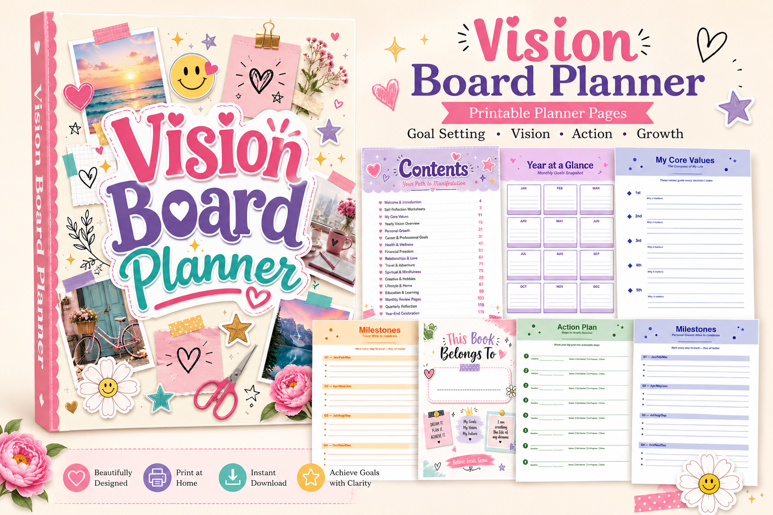 Vision Board Planner: KDP Studio: Complete Vision Board Workbook
