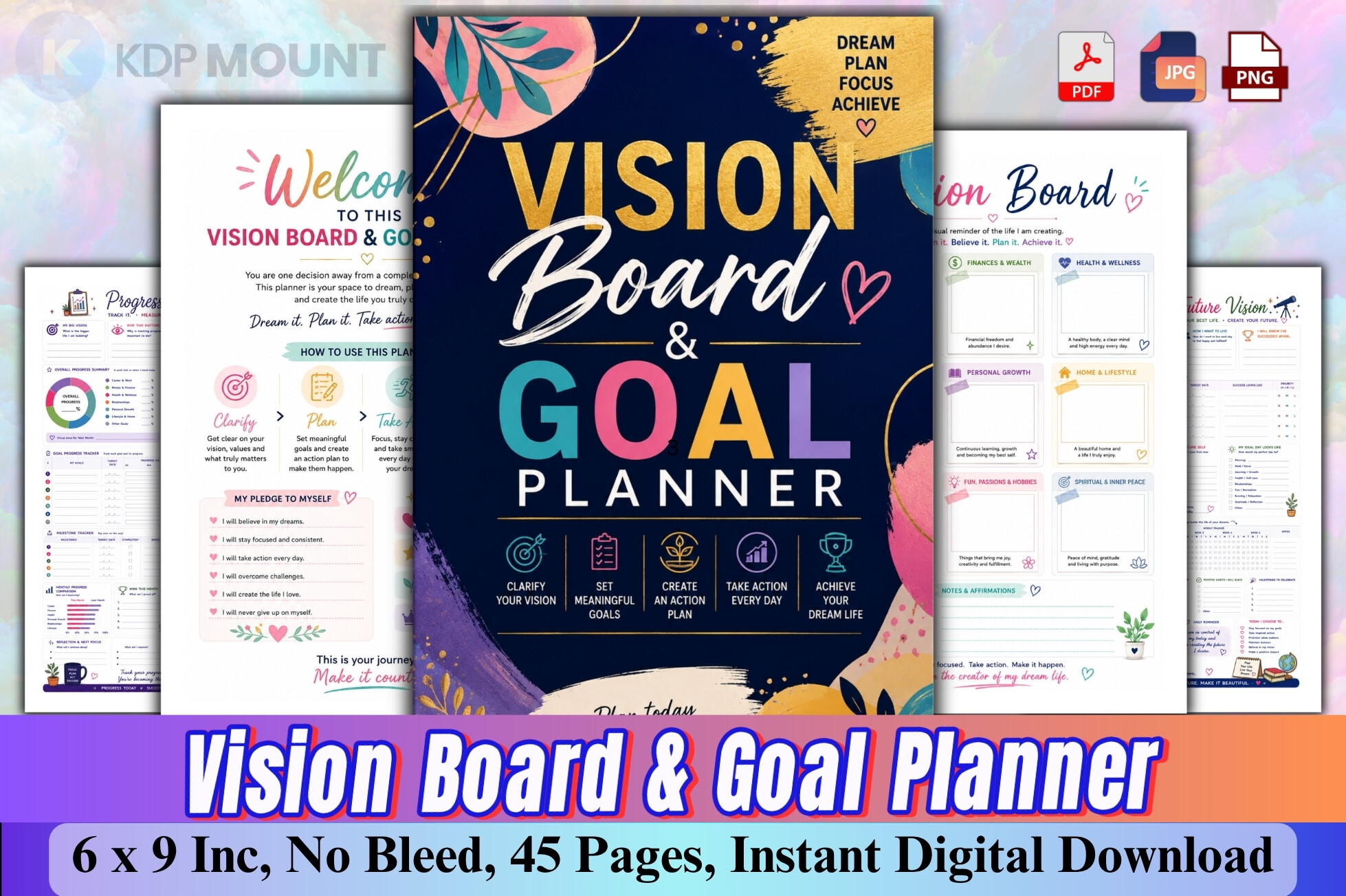 Vision Board Planner: KDP Mount: Vision Board and Action Planner