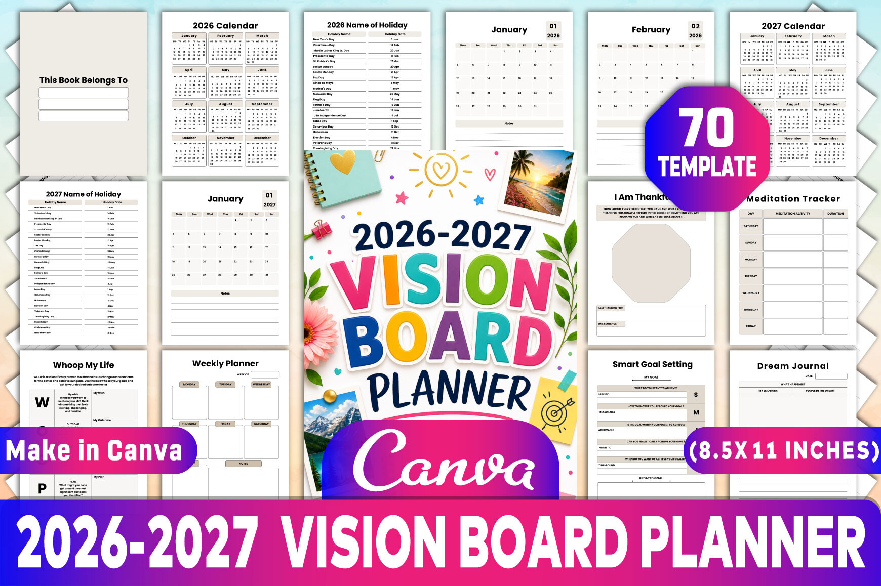 Vision Board Planner: KDP Gravity: 2026–2027 Canva Vision Planning Set
