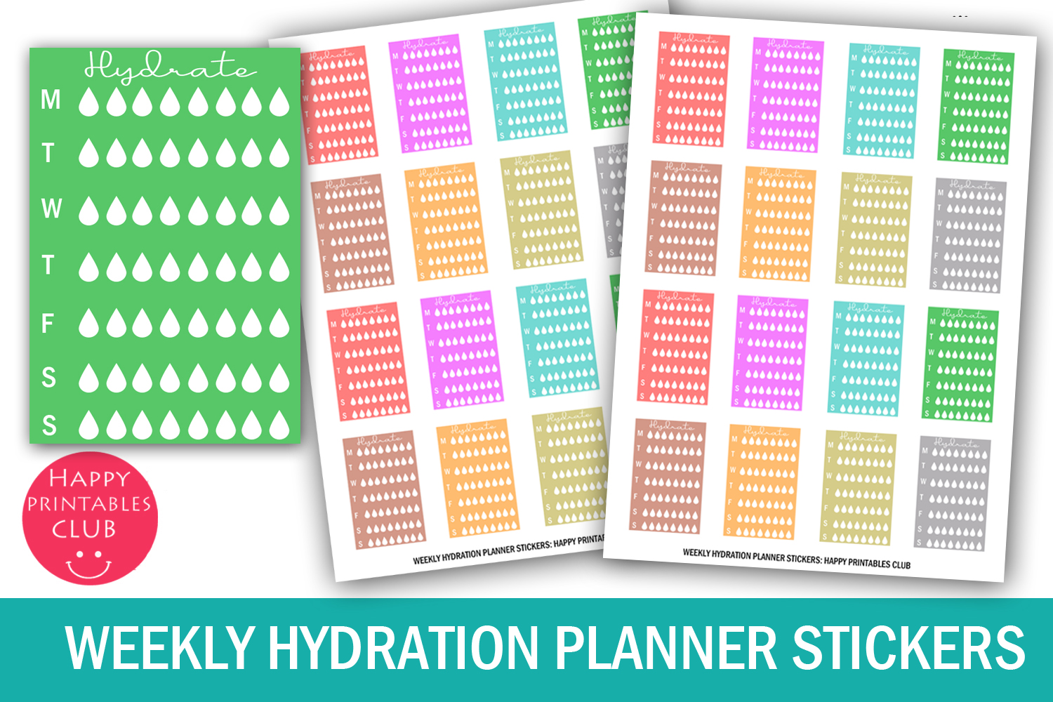 Water Tracker: Happy Printables Club: Weekly Hydration Stickers
