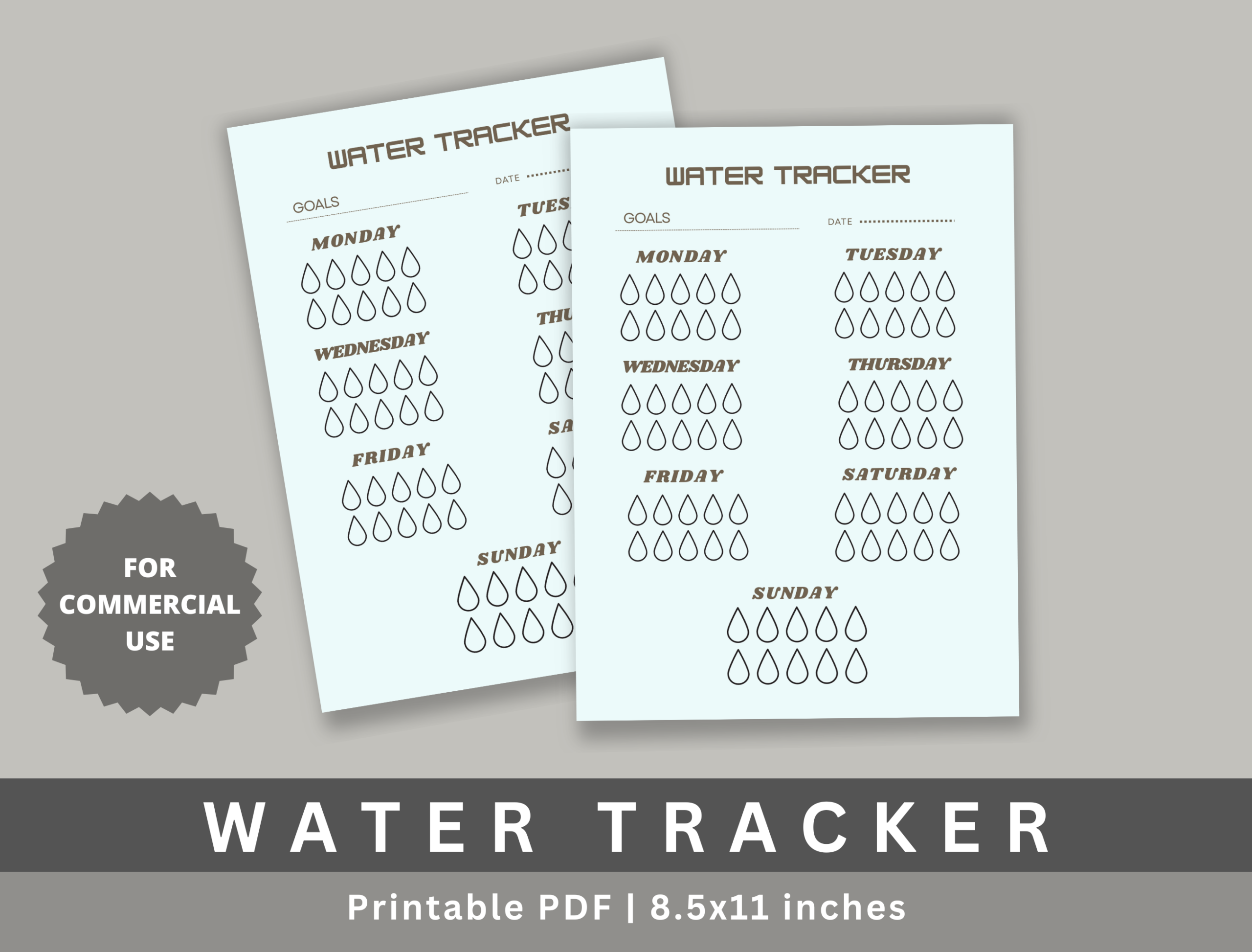 Water Tracker: Planners Campus: Single-Page Weekly Water Tracker