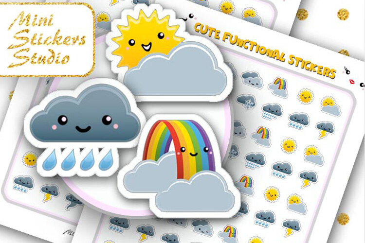 weather planner stickers: Kawaii Weather Stickers with Letter Sheets and Cutting Files original product preview