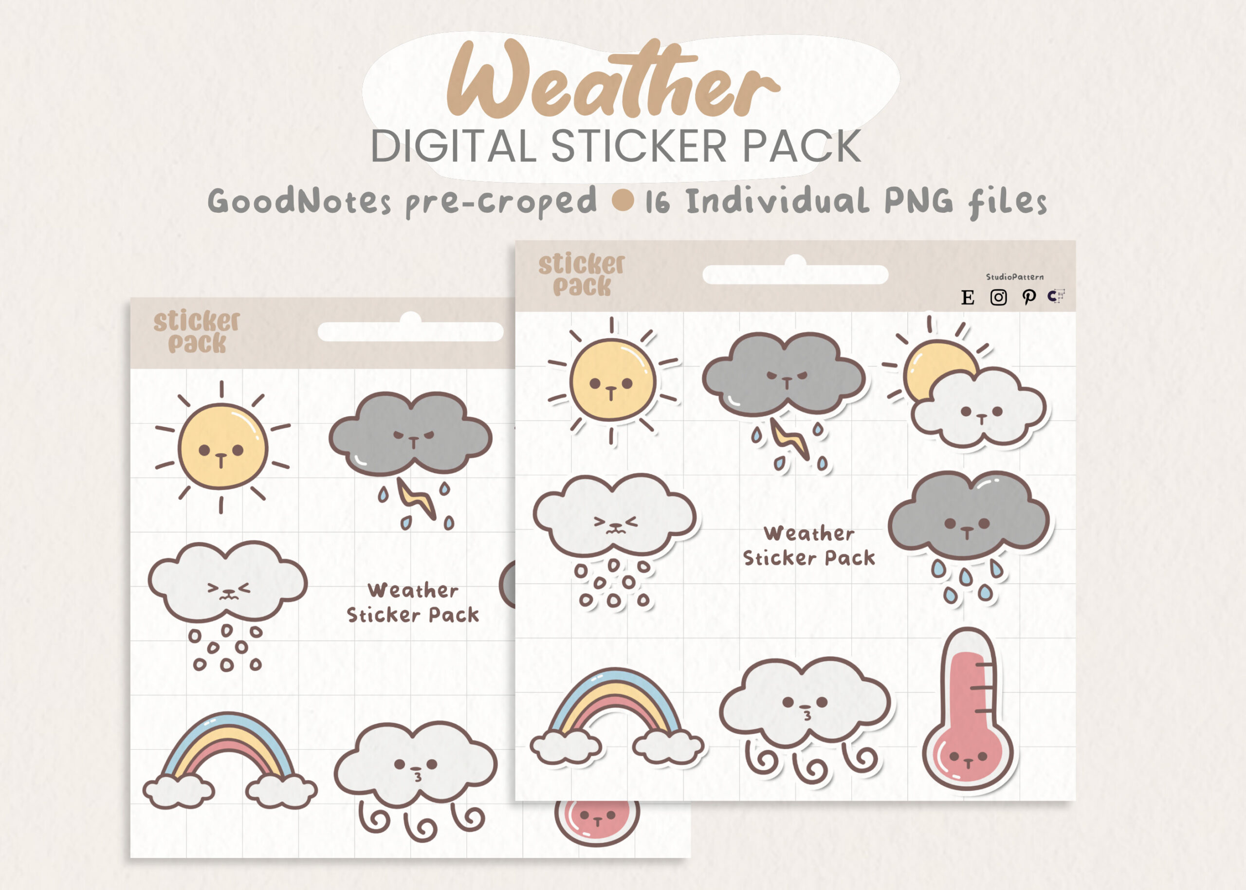 weather planner stickers: Sixteen Weather PNGs with a Pre-Cropped Goodnotes Option original product preview