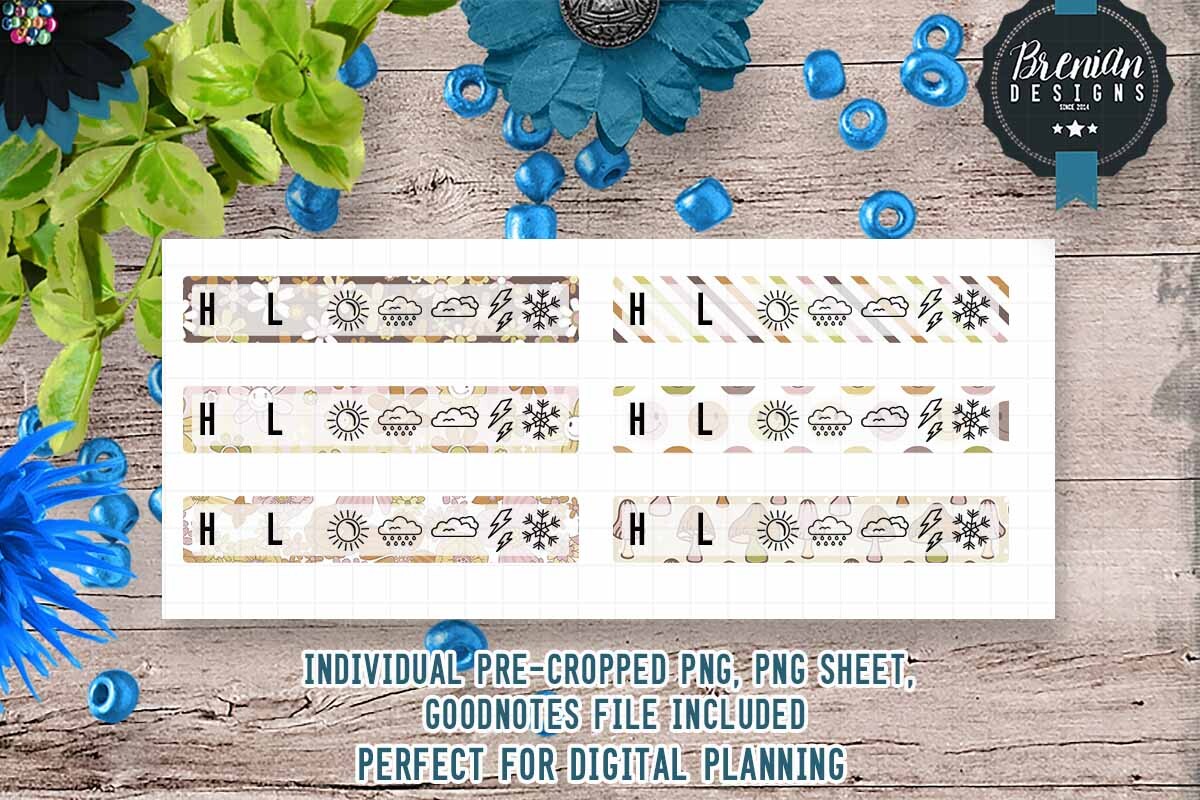 weather planner stickers: Retro Floral Weather Stickers for Three Named Note Apps original product preview