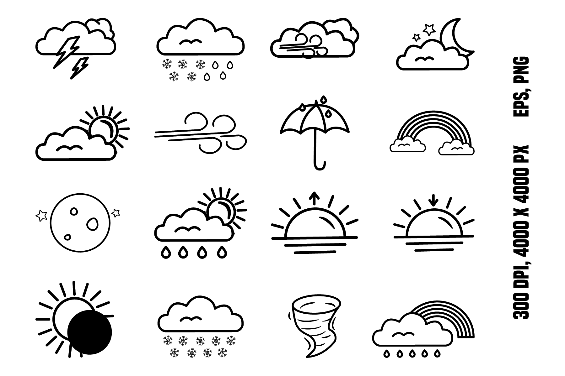 weather planner stickers: Sixteen Outline Weather Icons with EPS and PNG Formats original product preview