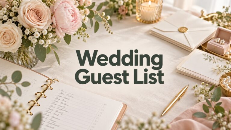 Wedding guest list planner with invitations and flowers
