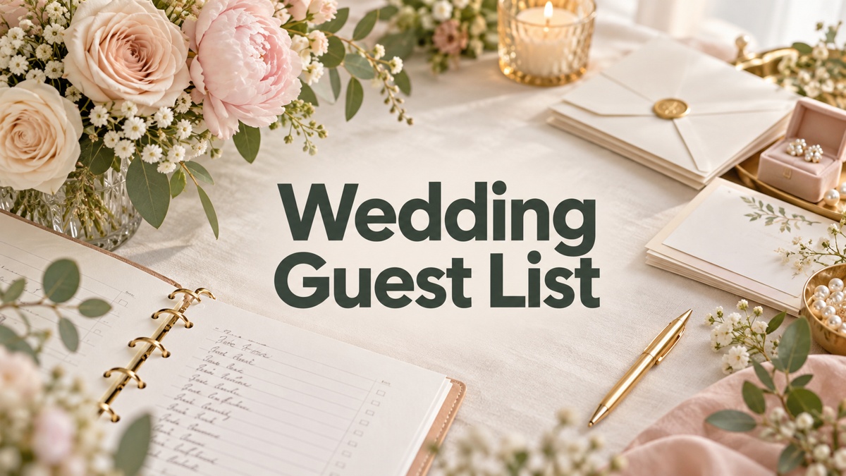 Wedding guest list planner with invitations and flowers