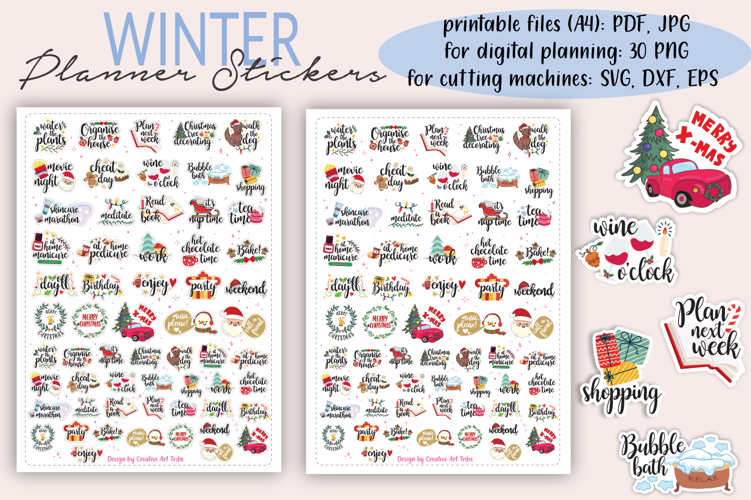 Winter Planner Stickers: Winter Planner Stickers — Printable A4 Sheet