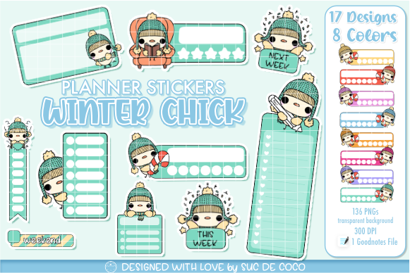 Winter Planner Stickers: Winter Chick Planner Stickers with 136 PNGs