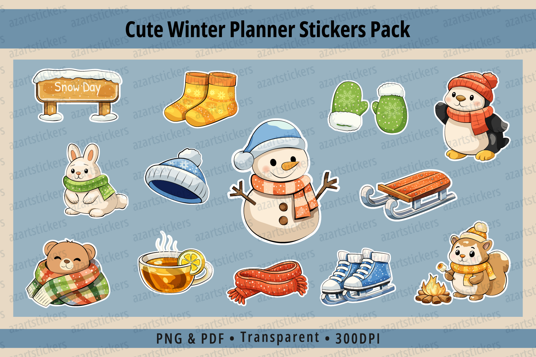 Winter Planner Stickers: Cute Winter Planner Stickers in PNG and Print-Ready PDF