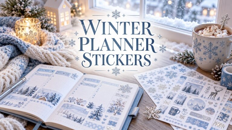 Winter Planner Stickers on a realistic themed planning workspace