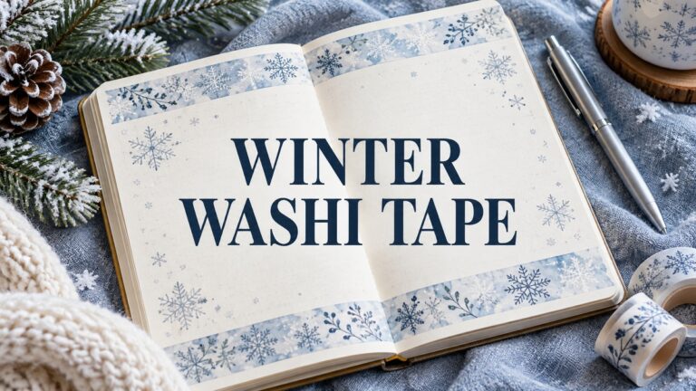 winter washi tape with realistic planner and thematic stationery