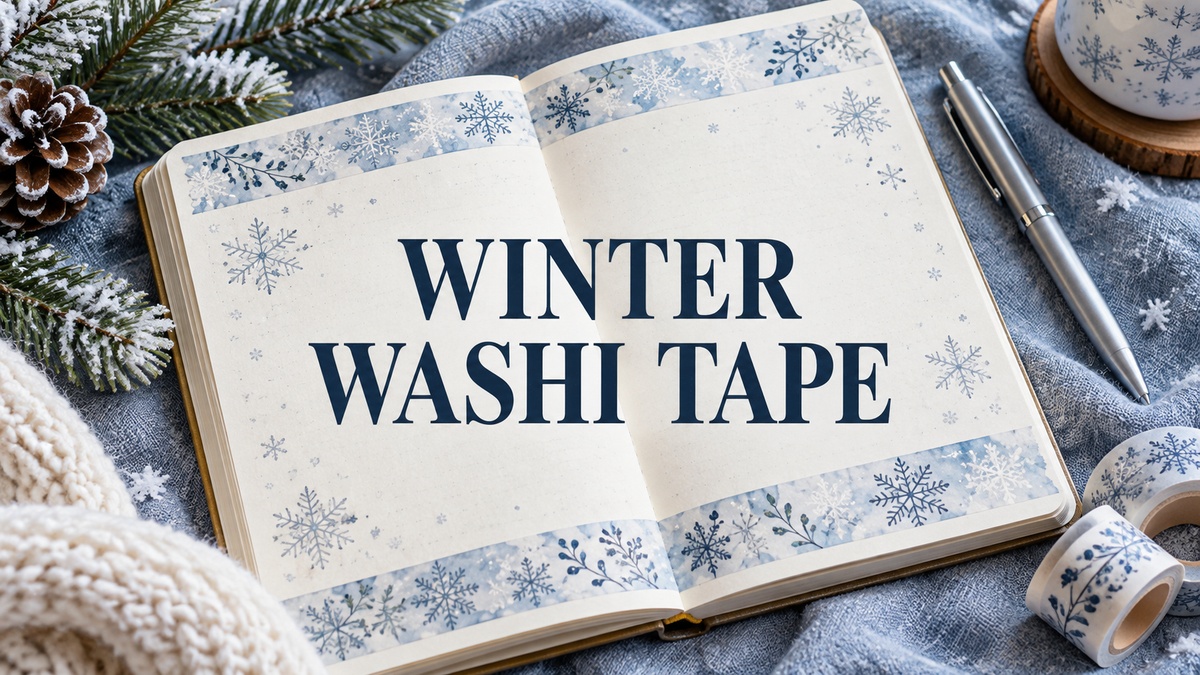 winter washi tape with realistic planner and thematic stationery