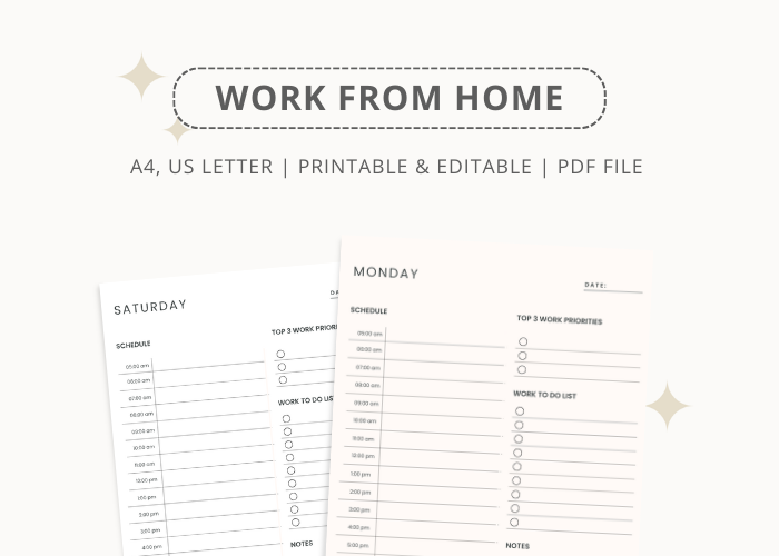 Work Planner — Editable Weekly Work From Home Template by Azhartpaper