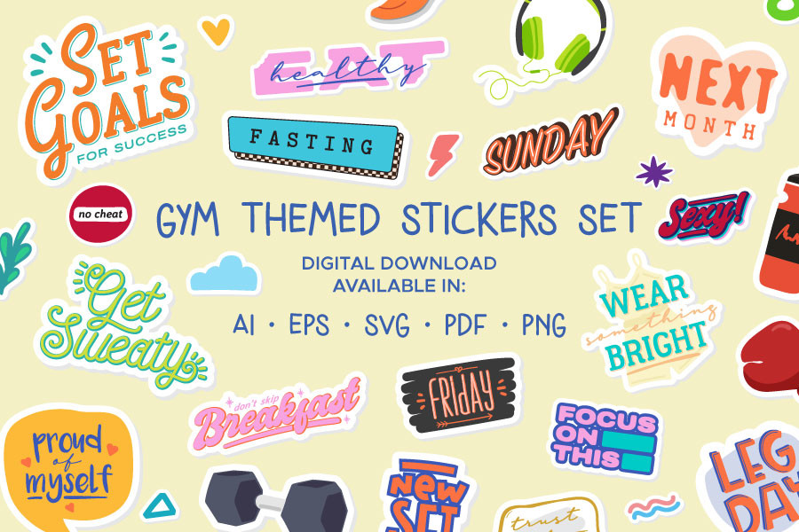 Workout Planner Stickers: Gym Themed Digital Planner Stickers Set