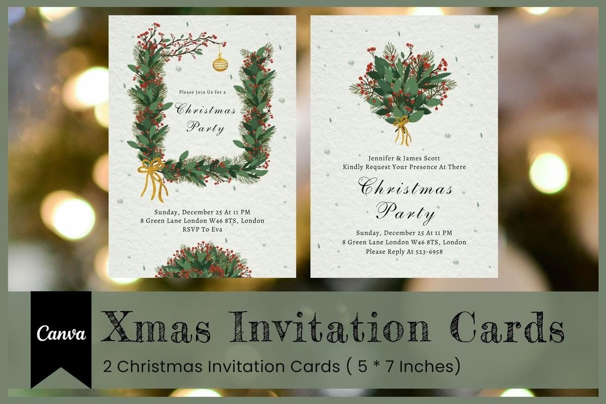 Christmas Invitation Templates: Two Botanical Christmas Party Cards in Canva original product preview