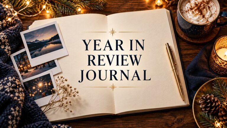 year in review journal with realistic planner and thematic stationery